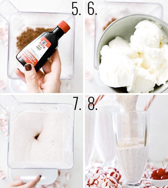 How to prepare a peppermint milkshake.