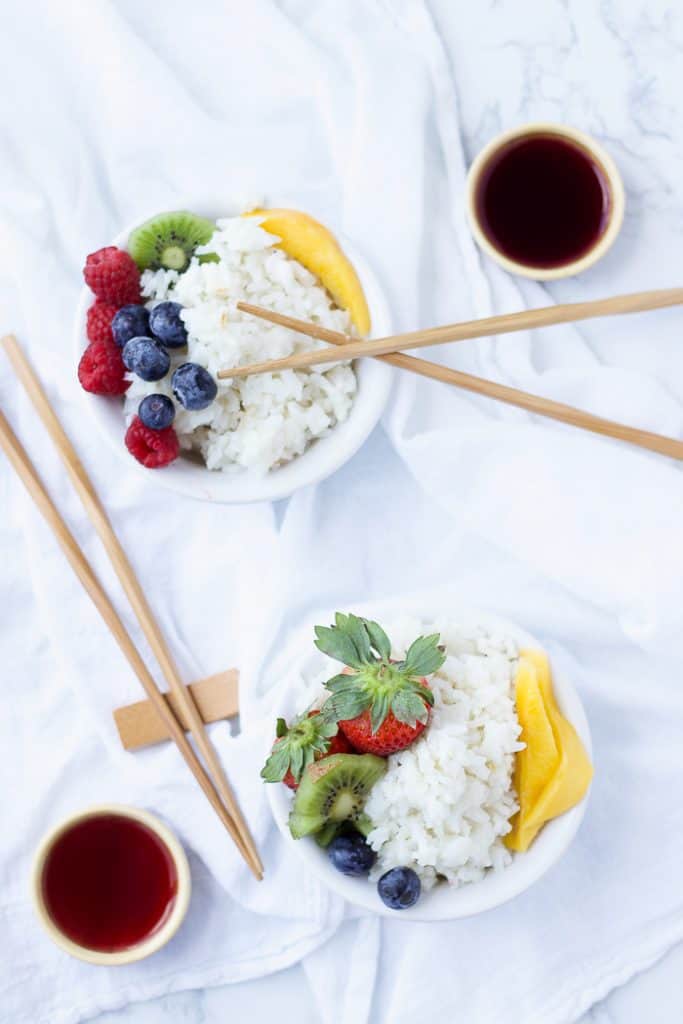 Two bowls of Easy Coconut Rice with berries
