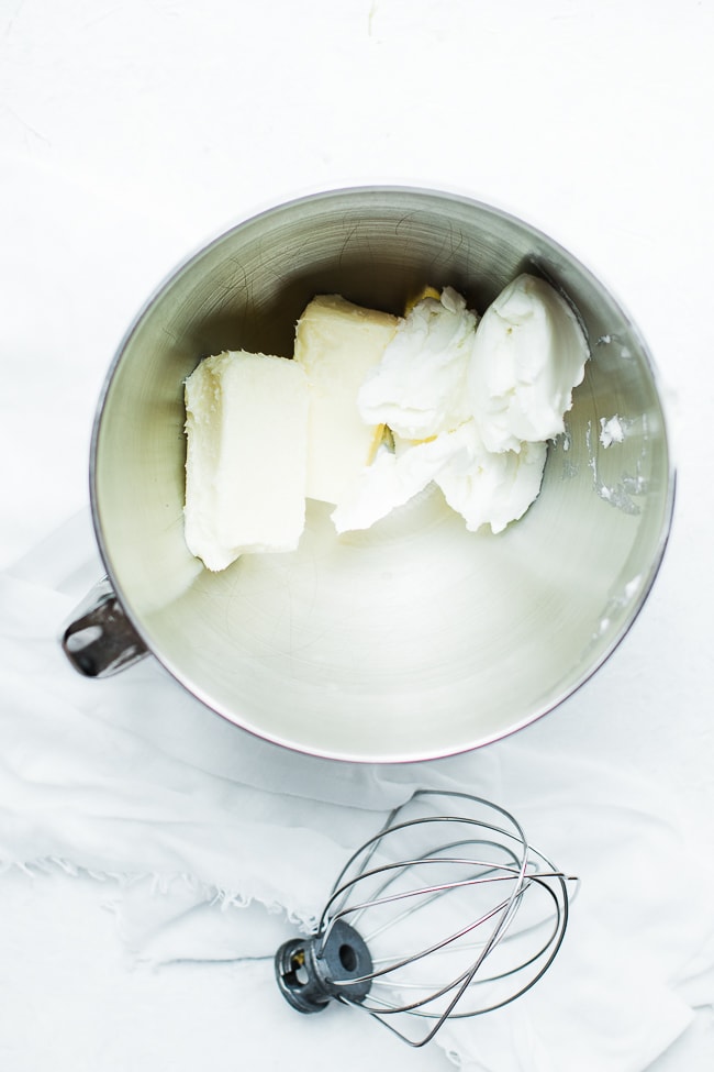 Butter and shortening in mixing bowl