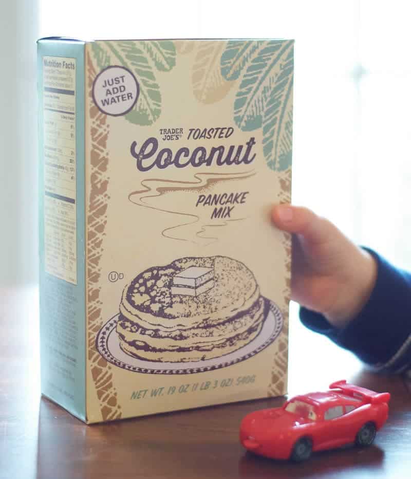 A box of coconut pancake mix