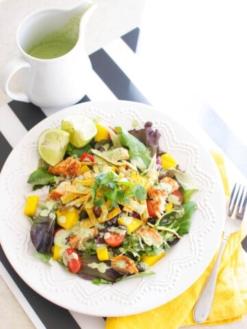 Caribbean Salad with Spicy Salmon and Creamy Tomatillo Dressing