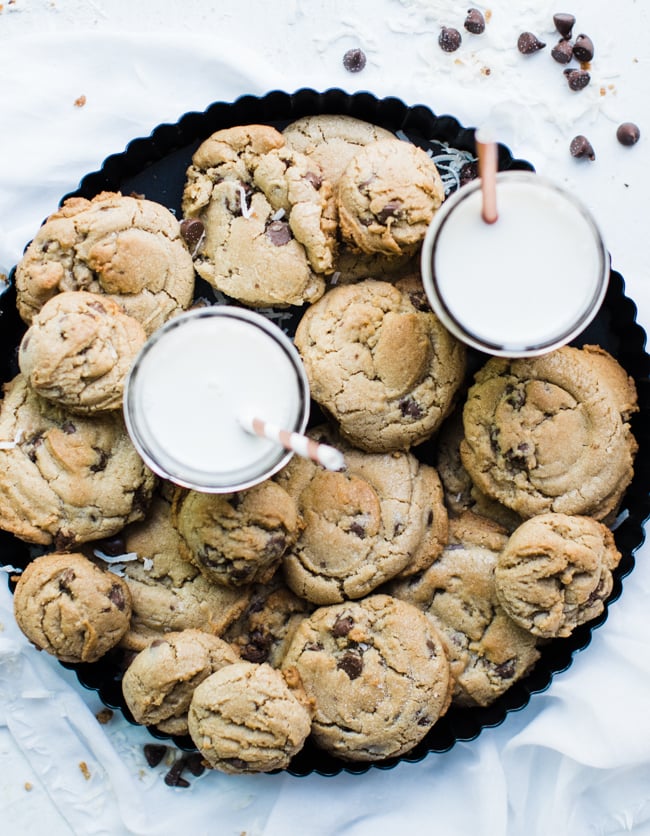 Cookies and milk on a tray