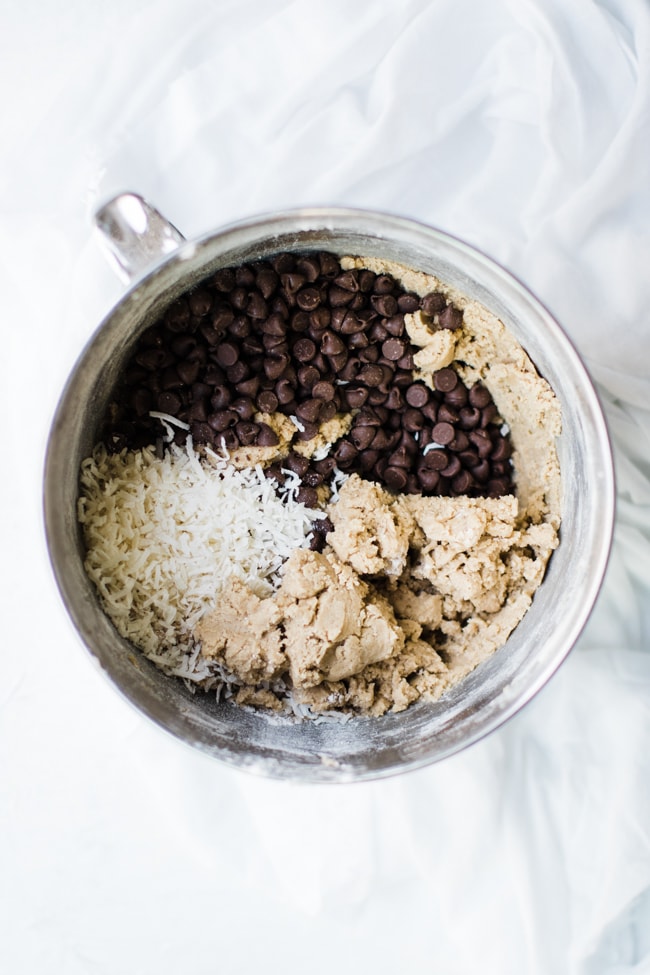cookie dough, chocolate chips and coconut 