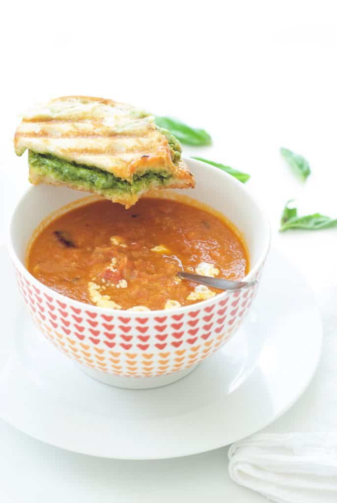 Roasted Tomato Soup with Pesto Grilled Cheese Oh So Delicioso