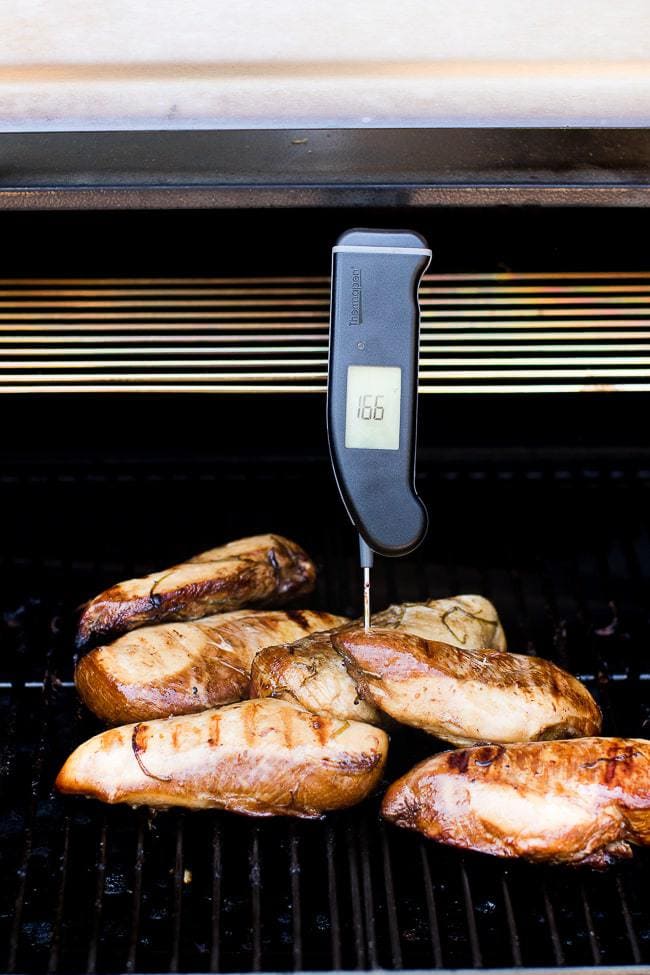 thermometer in smoked chicken breast
