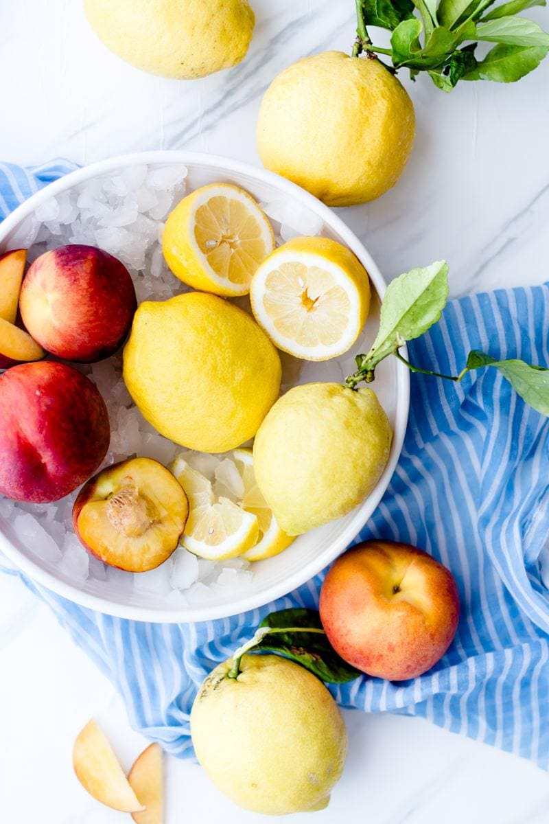 Ingredients in a bowl for making Peach Lemonade