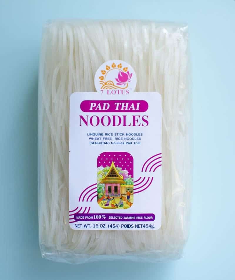 A product photo of pad thai noodles used for making a cabbage stir fry