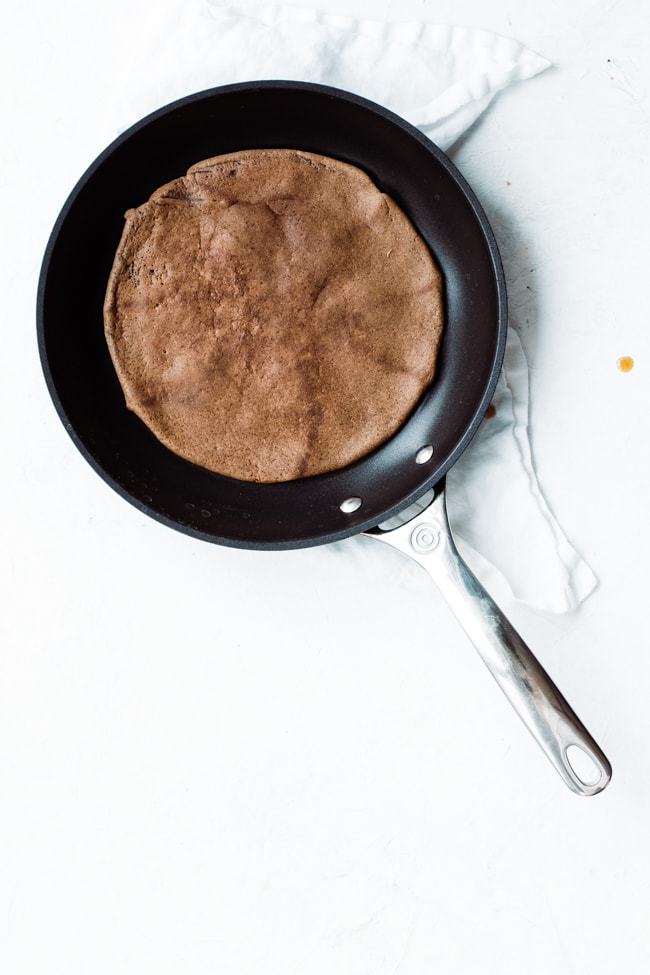 chocolate crepes in pan