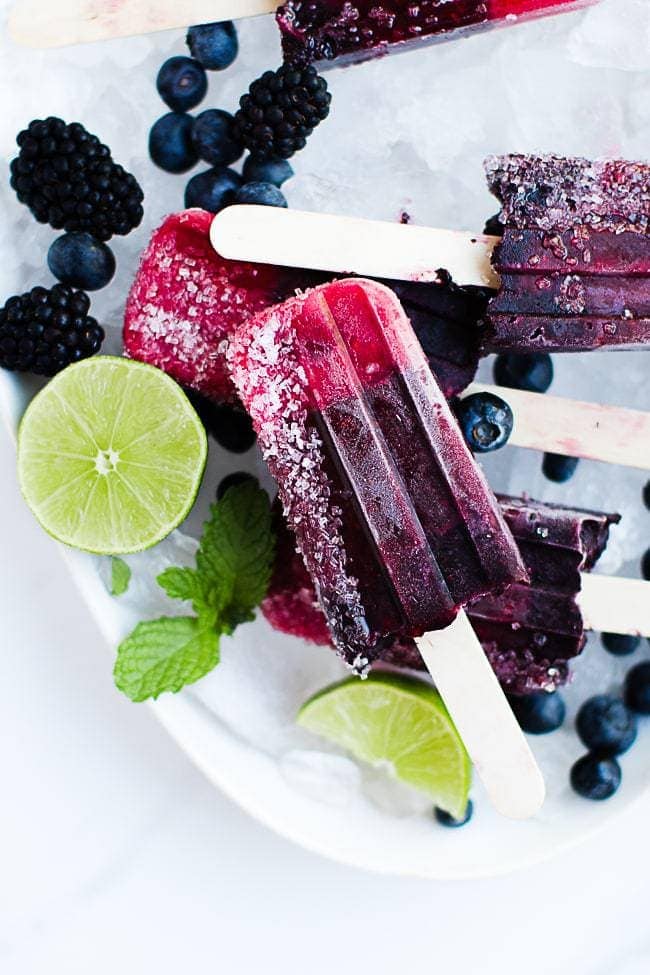 Close up photo of triple berry popsicles