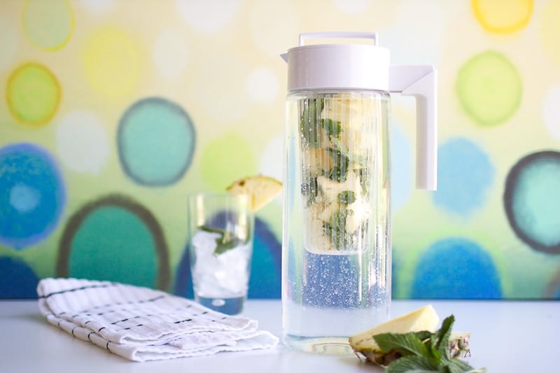 pineapple mint infused water in infuser