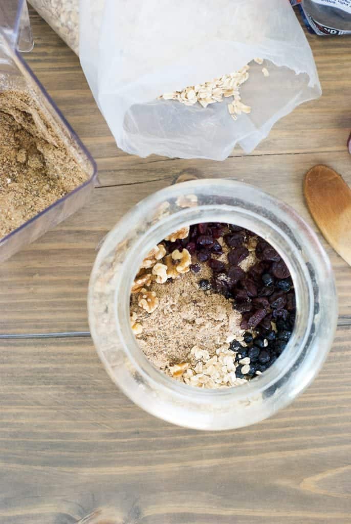 Fruit and Nut Oatmeal Mix in a glass container
