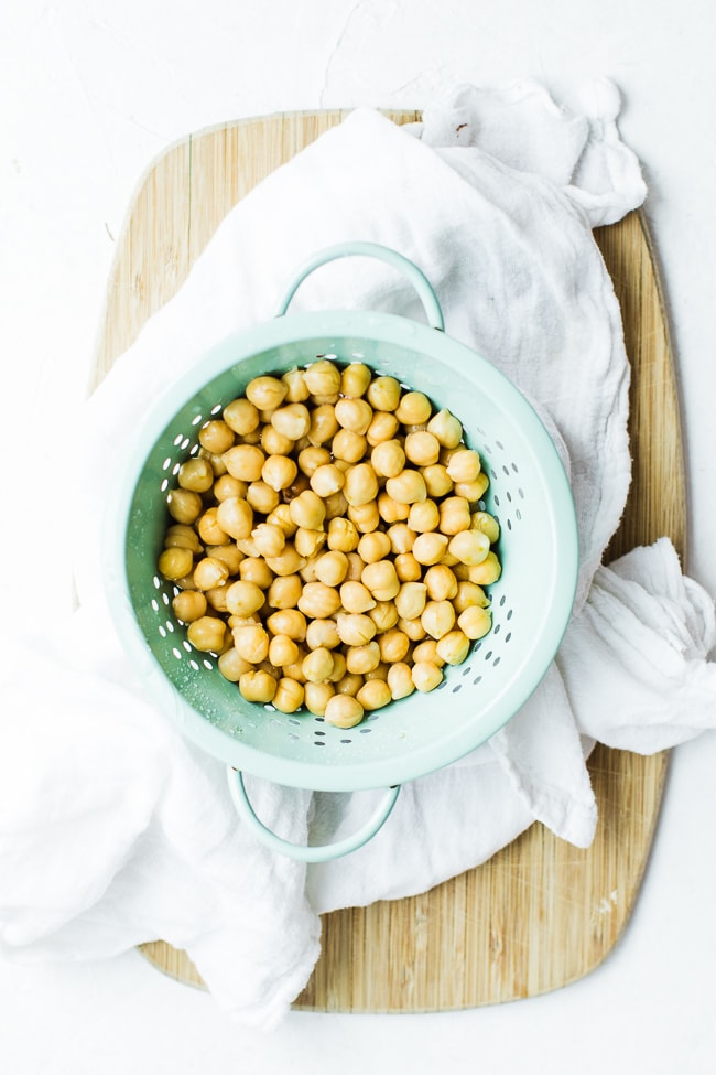rinsed chickpeas in a colander