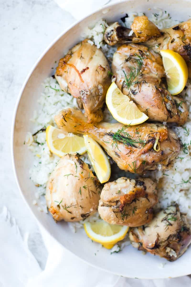 Lemon Herb Chicken and Rice in dish 