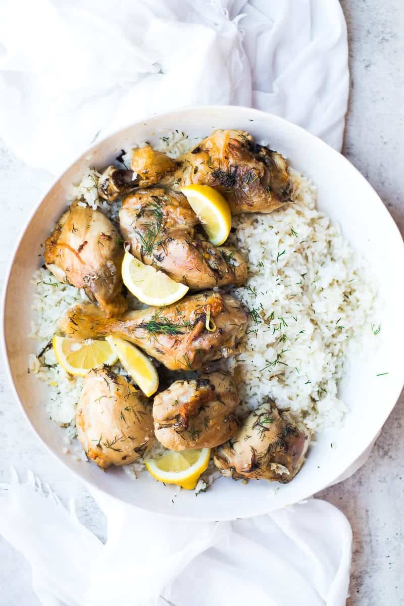 Lemon Herb Chicken and Rice in bowl