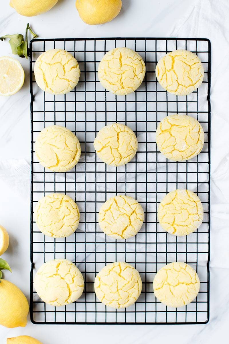 baked lemon cookies on a cooling rack