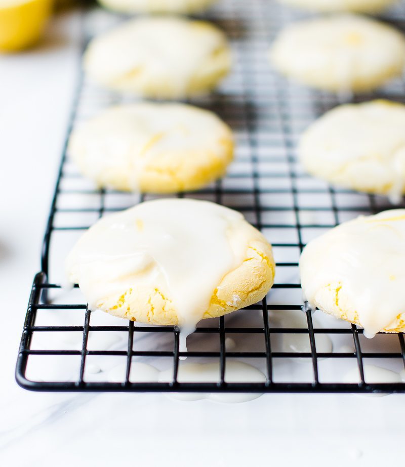 close up shot of lemon cookies with glaze