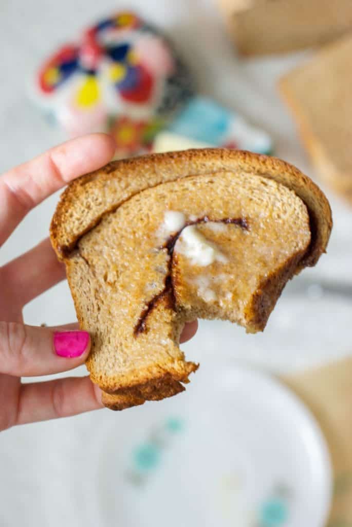 A close up of 100% Whole Wheat Bread cinnamon toast