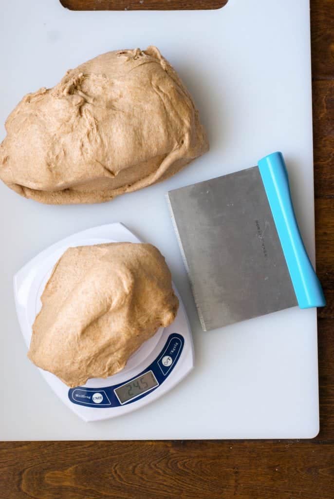 100% Whole Wheat Bread dough on a kitchen scale