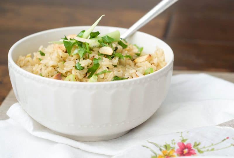 Rice Pilaf in white bowl 