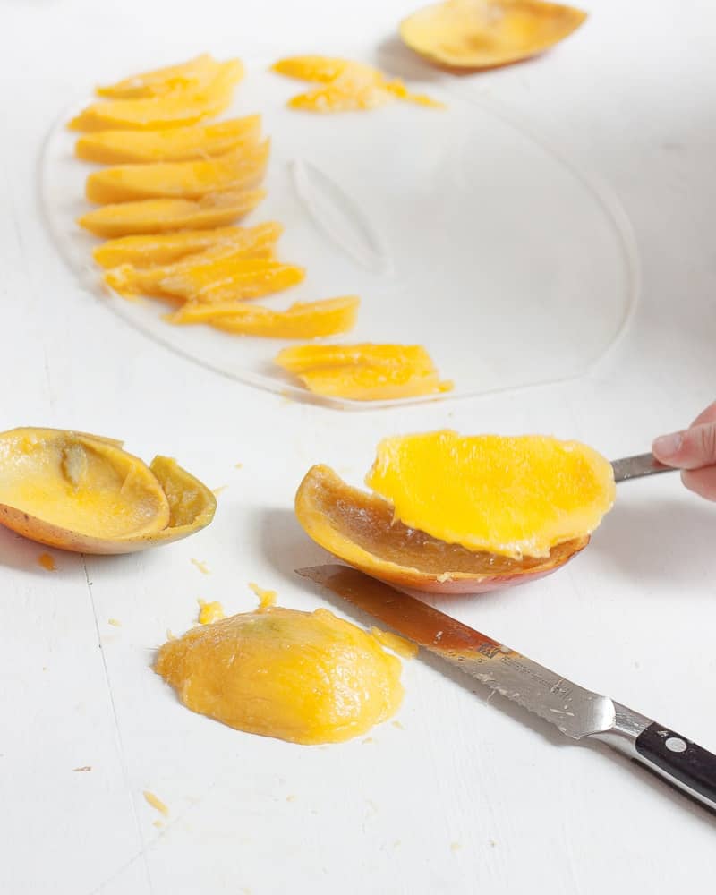 A process shot for making dried mango