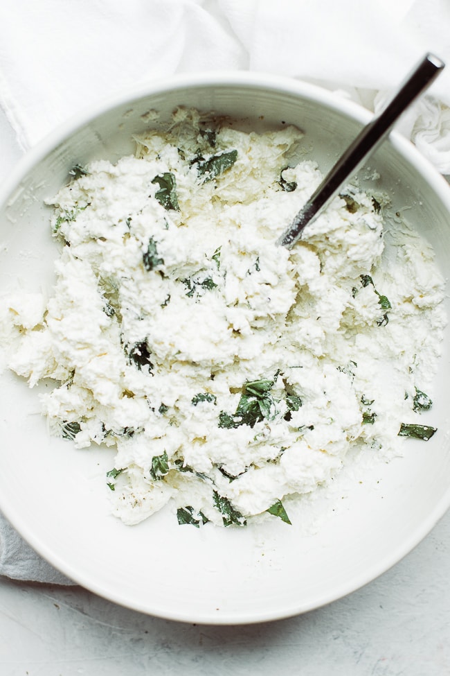 ricotta, basil and spices mixed together