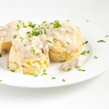 Chive and Cheddar Cheese Biscuits and Gravy - Oh So Delicioso