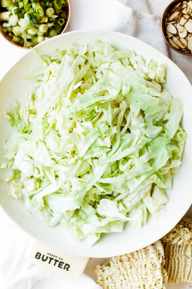 bowl of cabbage sliced thin