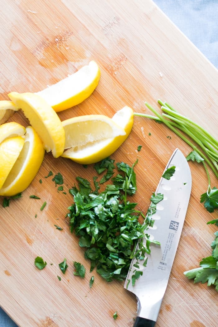Lemon and Parsley being chopped