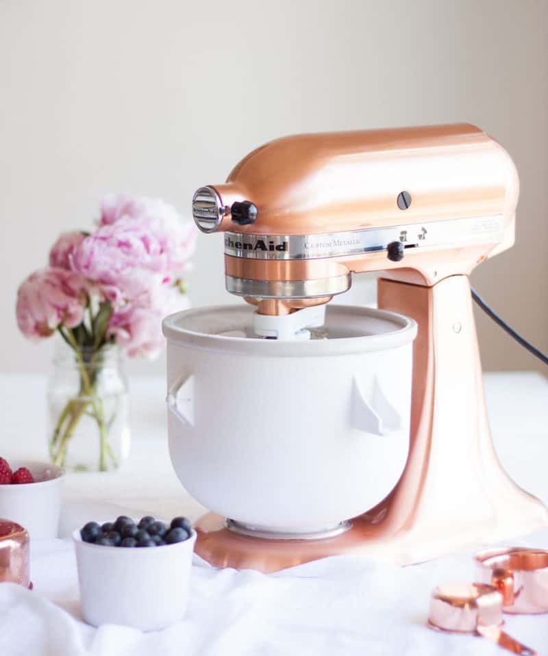 Vanilla Berry Chia Seed Ice Cream being mixed in ice cream machine