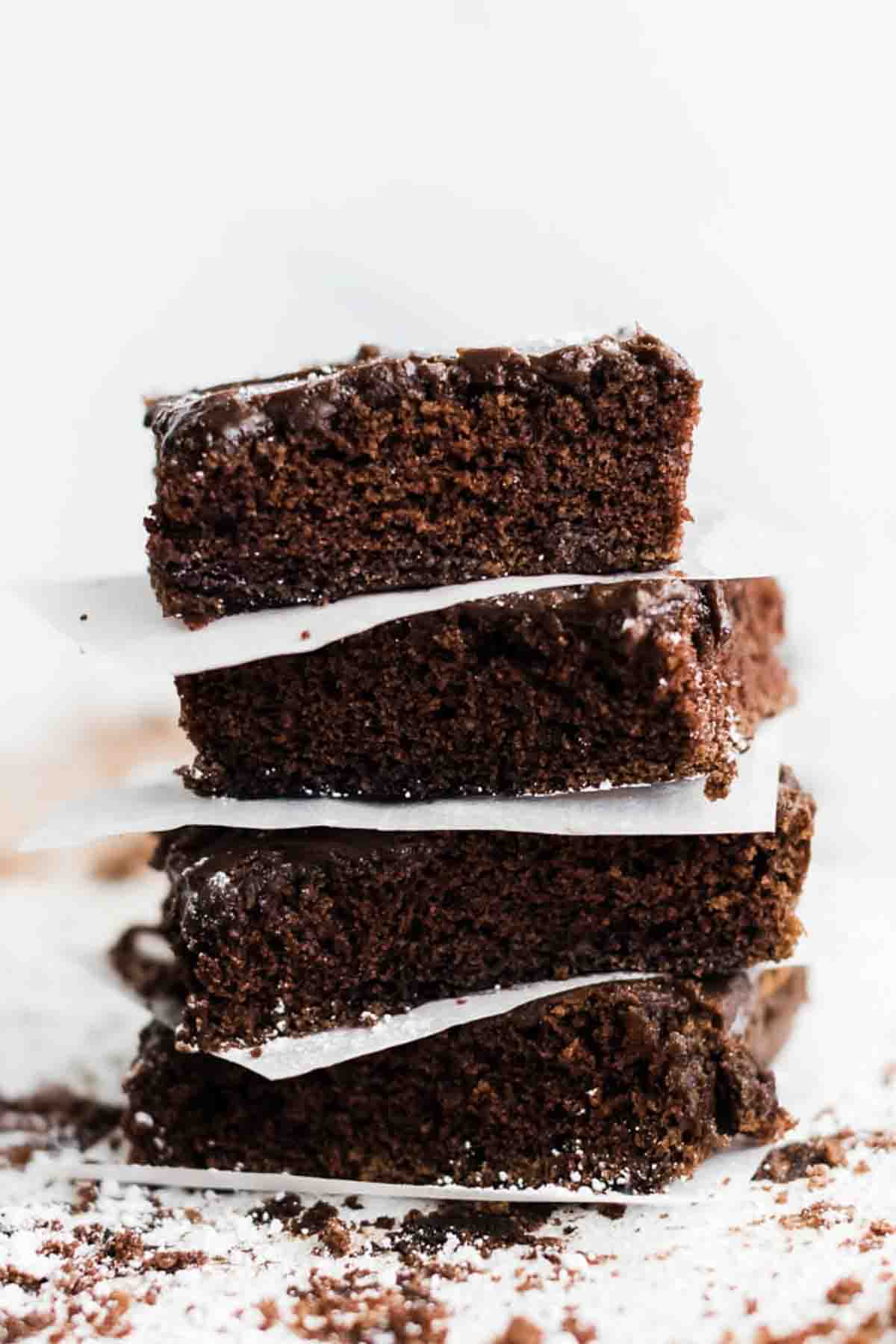 chocolate sheet cake stacked