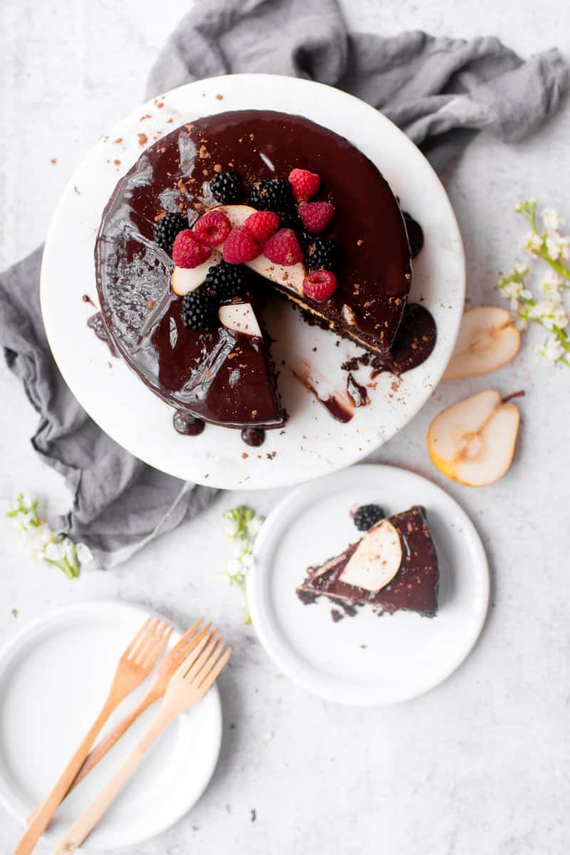 Chocolate Harvest Cake on a cake stand overhead shot