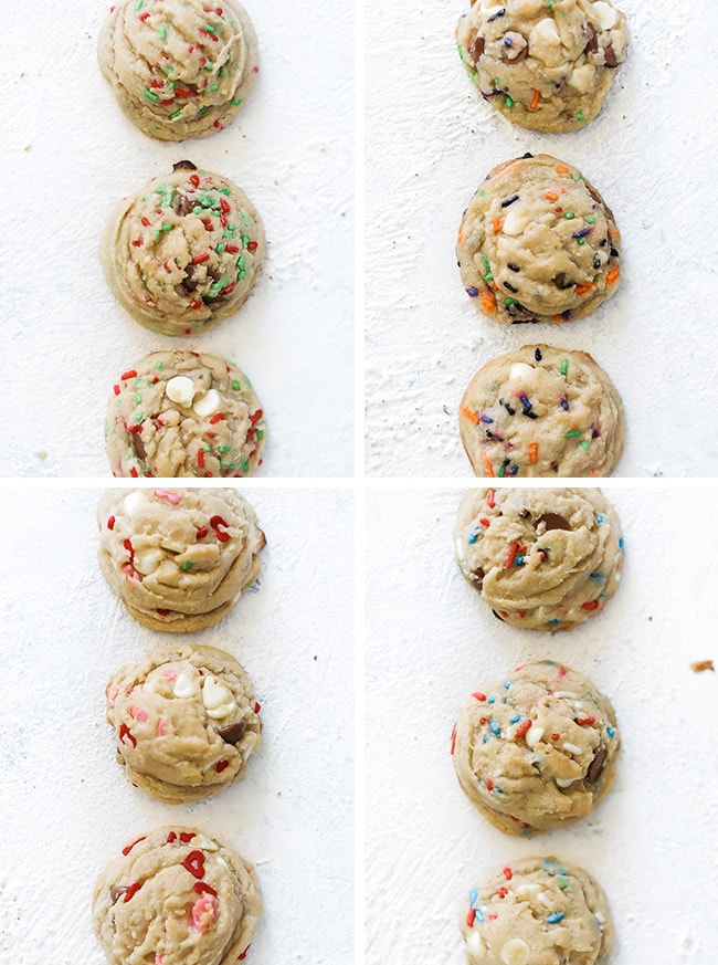 Birthday cake cookies made with different sprinkles for different holidays.