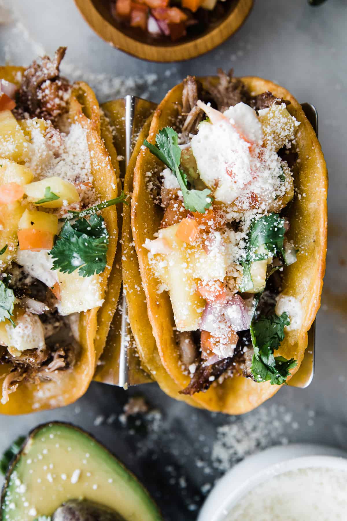 instant pot carnitas taco with toppings