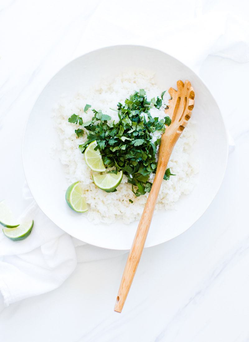 Easy Cilantro Lime Rice topped with fresh cilantro