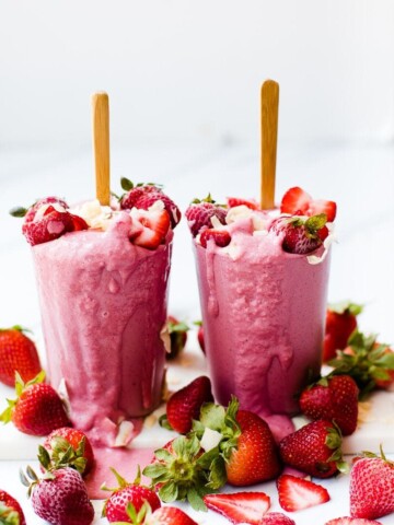 coconut strawberry smoothie in two glasses