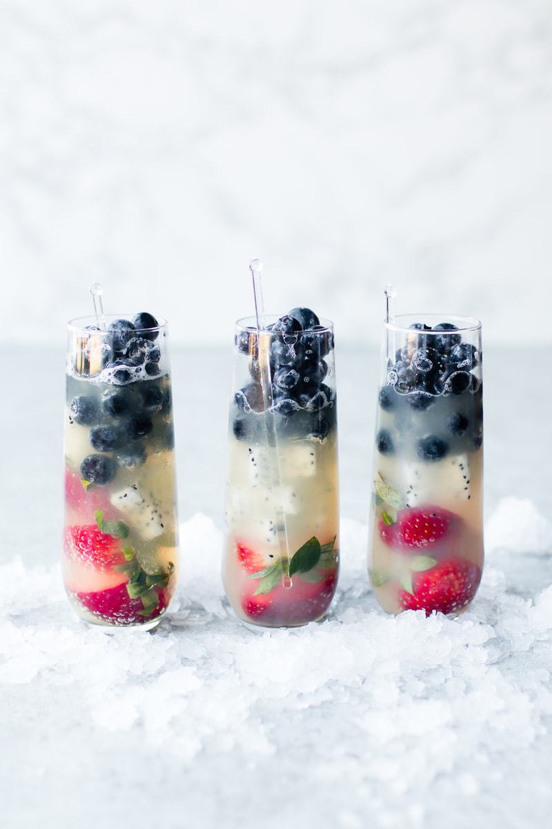 red, white and blueberry spritzers
