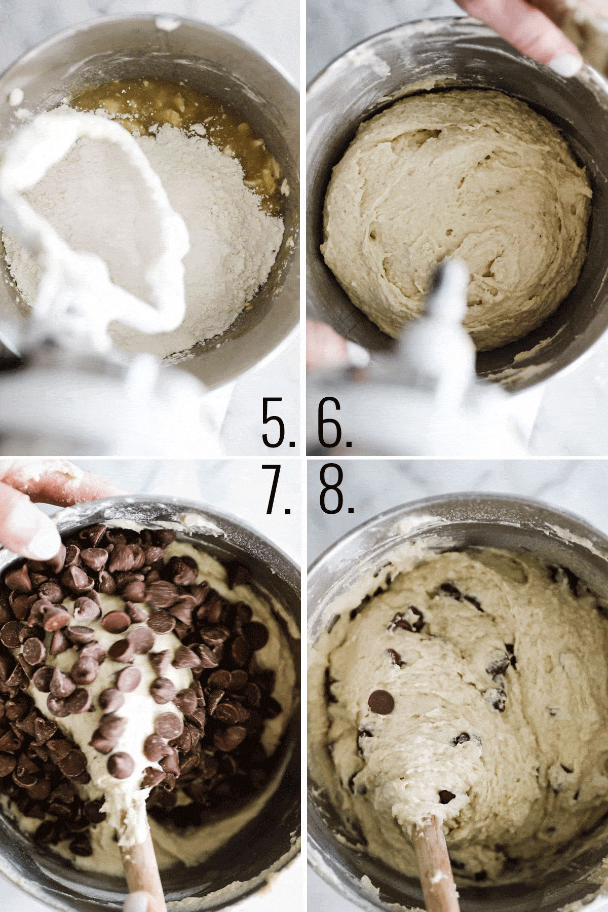 Adding chocolate chips to applesauce cookie dough. 
