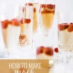 Pin for pinterest graphic with glasses of nonalcoholic champagne on tasble.