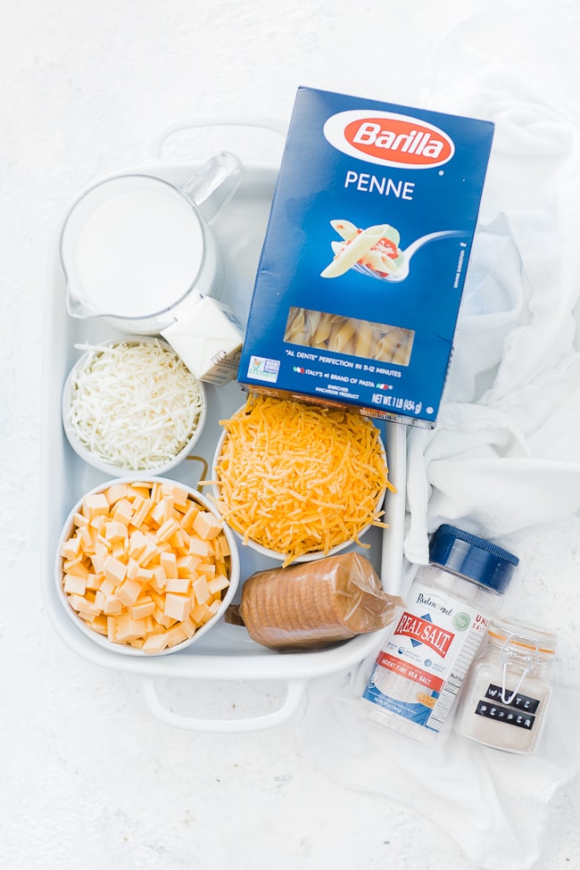 Three cheese Mac and cheese ingredients.