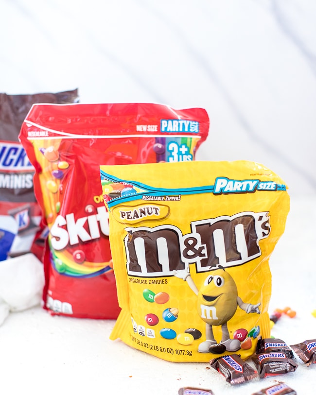 M&Ms, Skittles, Snickers.
