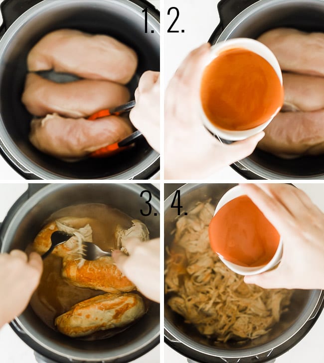 How to make shredded buffalo chicken tacos in your pressure cooker.