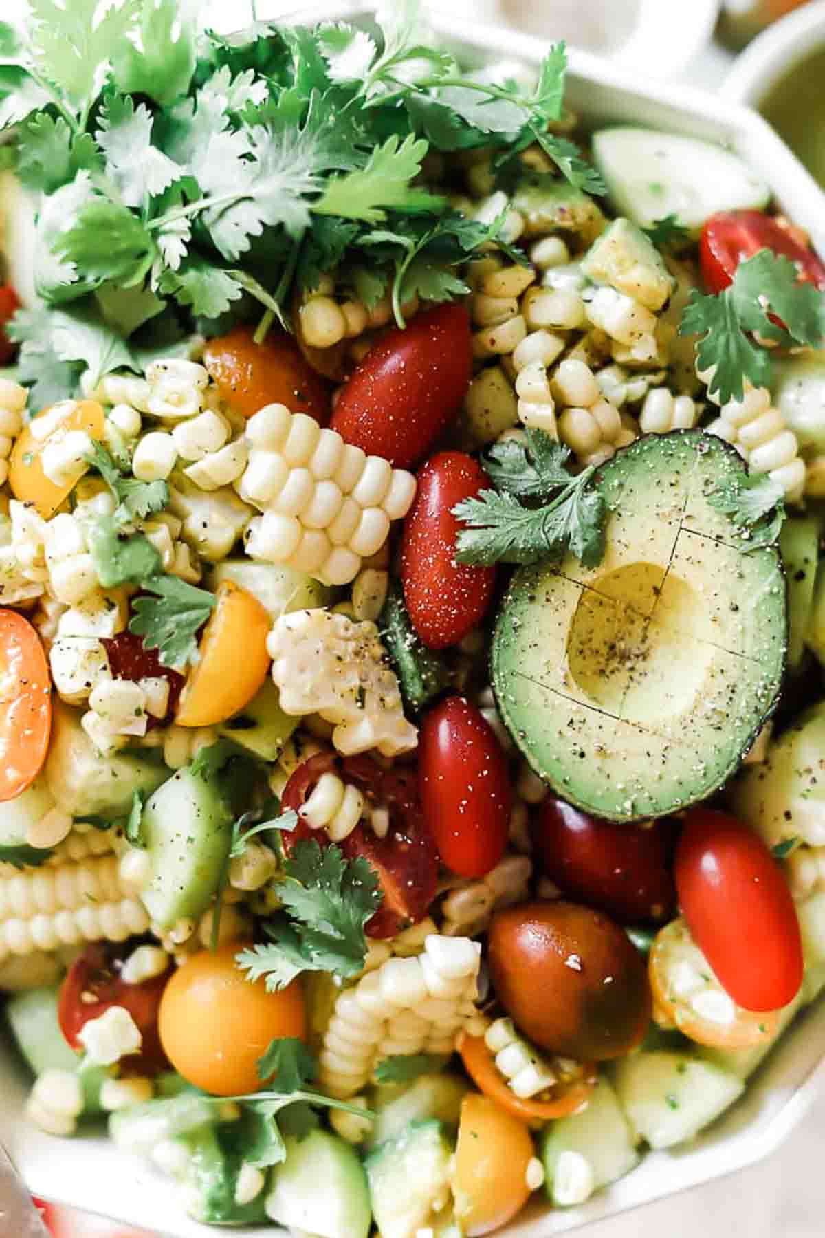 Close up of summer corn salad.