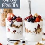 PIn for pinterest graphic with an image of crunchy granola and text on top.