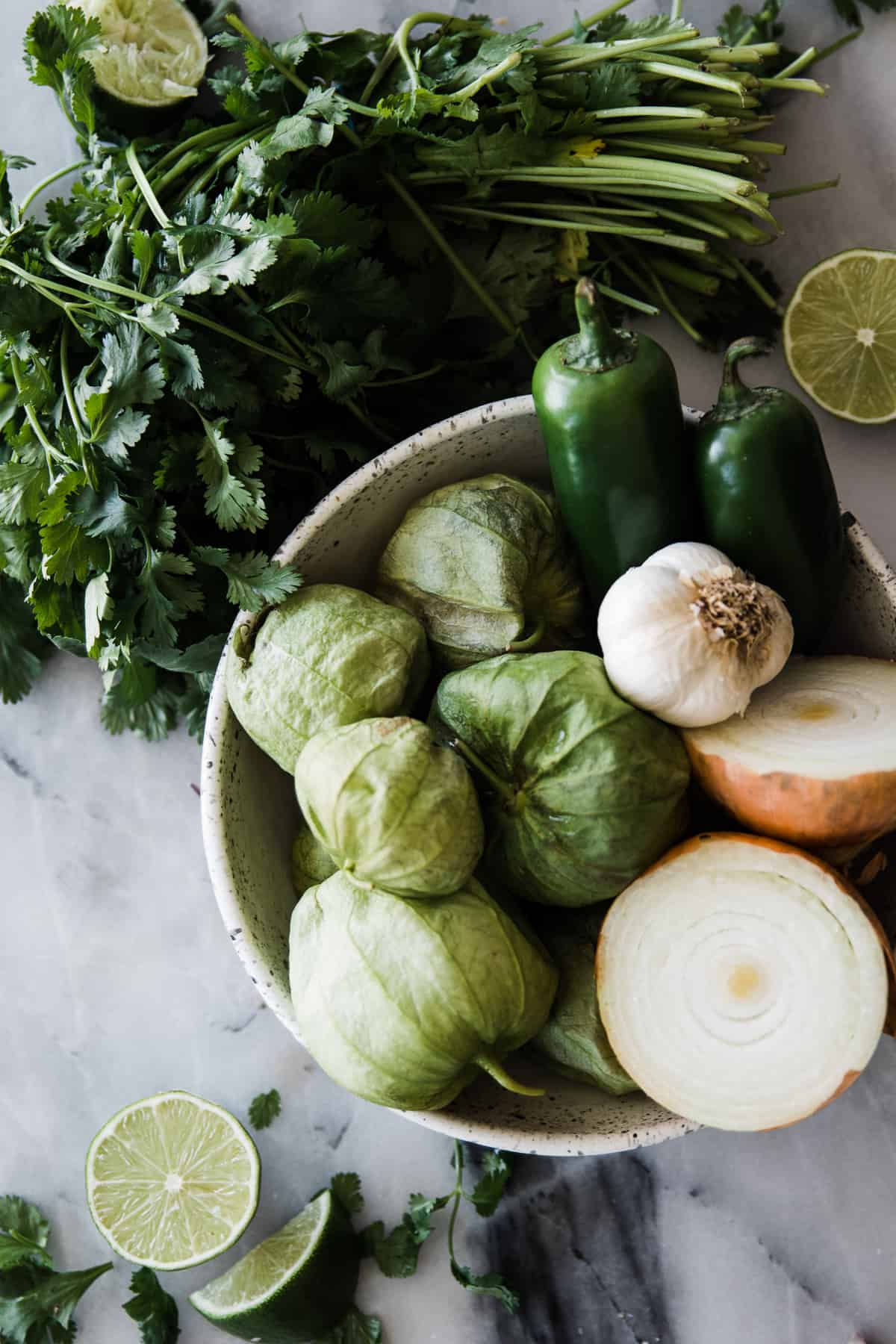 bowl of salsa verde ingredients