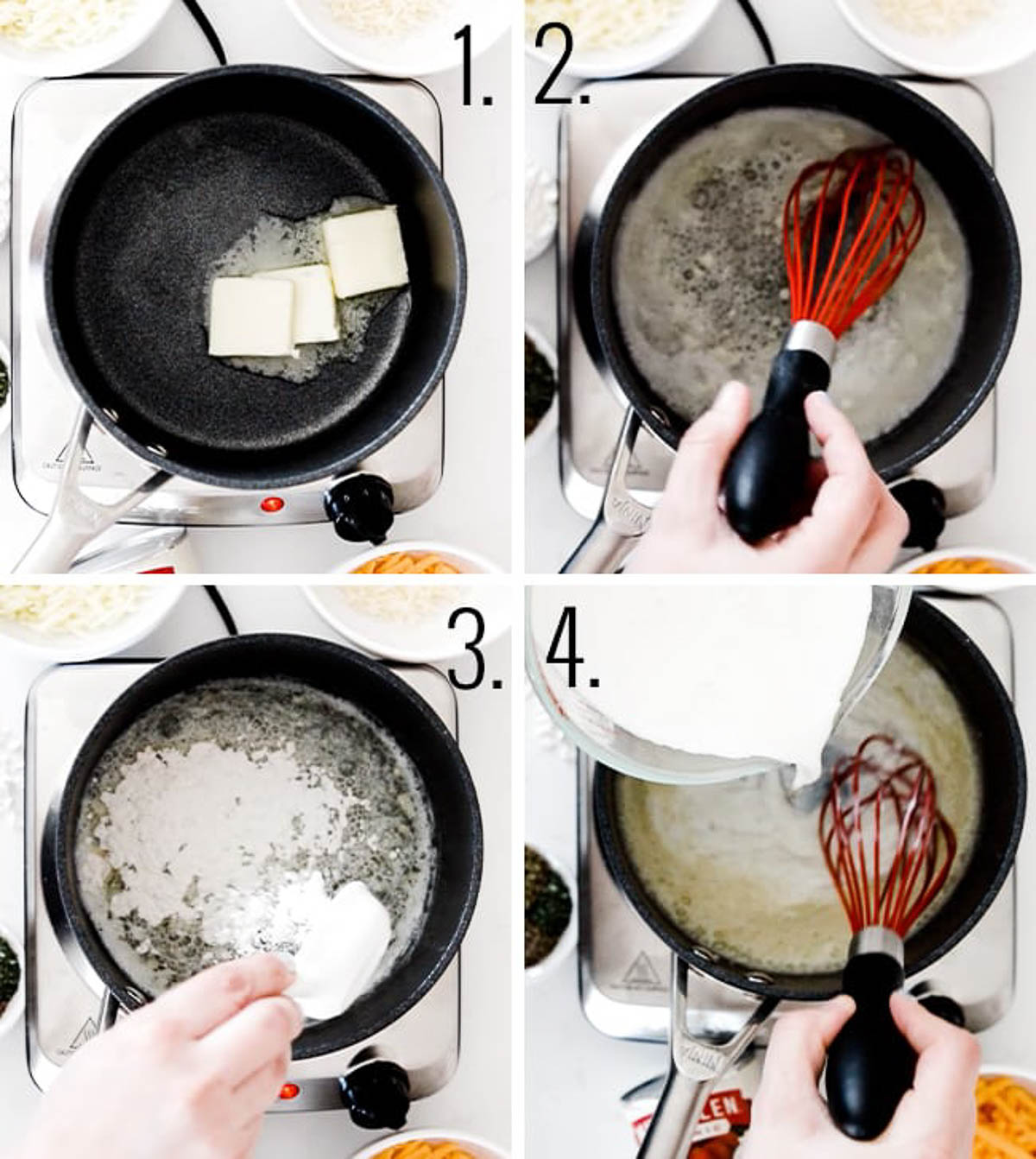 Collage of steps to make Italian pasta bake.