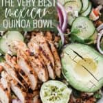 Pinterest graphic for Mexican bowl with image of bowl and text on top.
