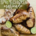 Pin for pinterest with image of grilled chicken and text on top.