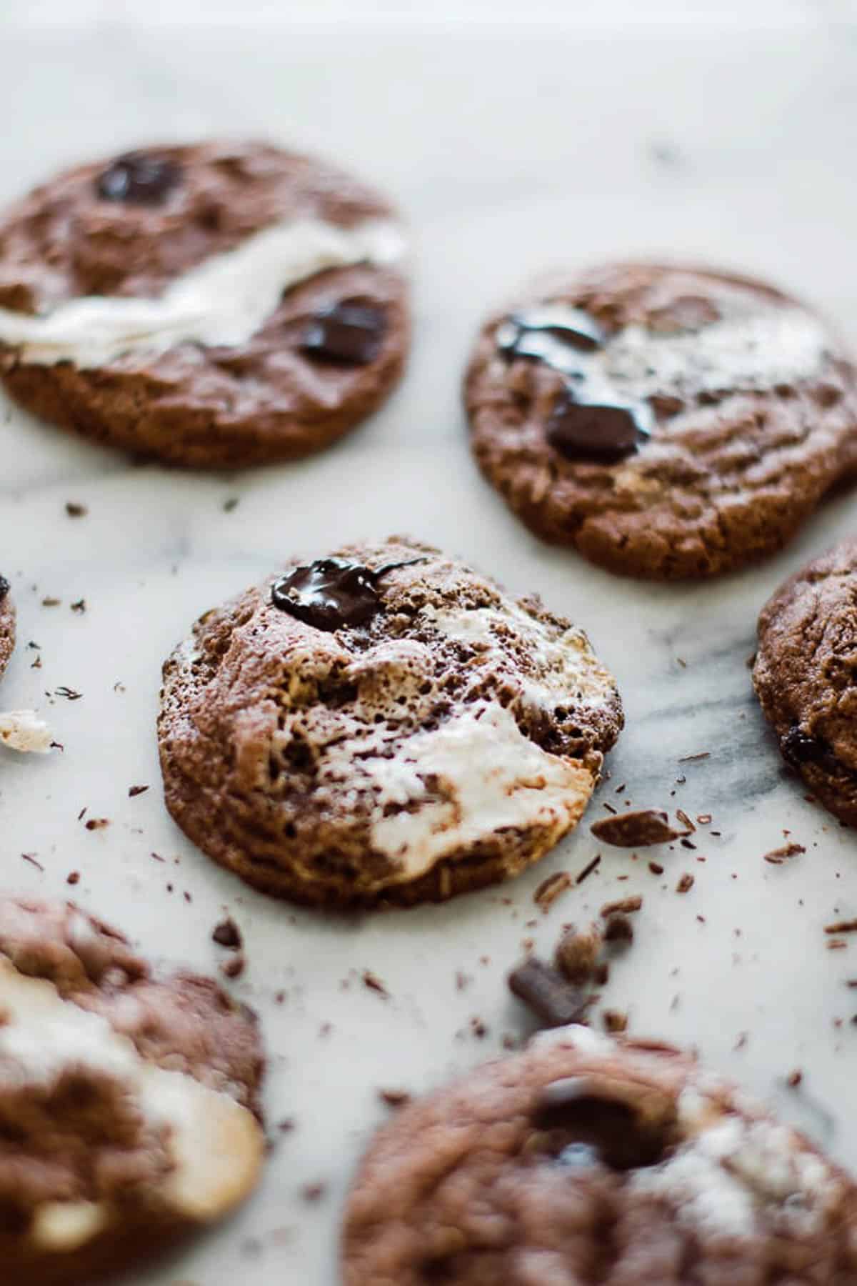 gooey chocolate chip cookies with marshmallows. 