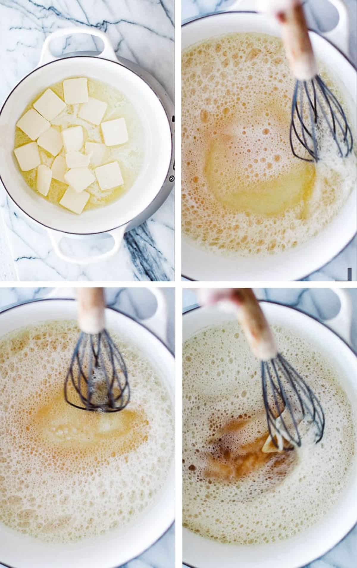 melting butter and browning it in a heavy bottom pan
