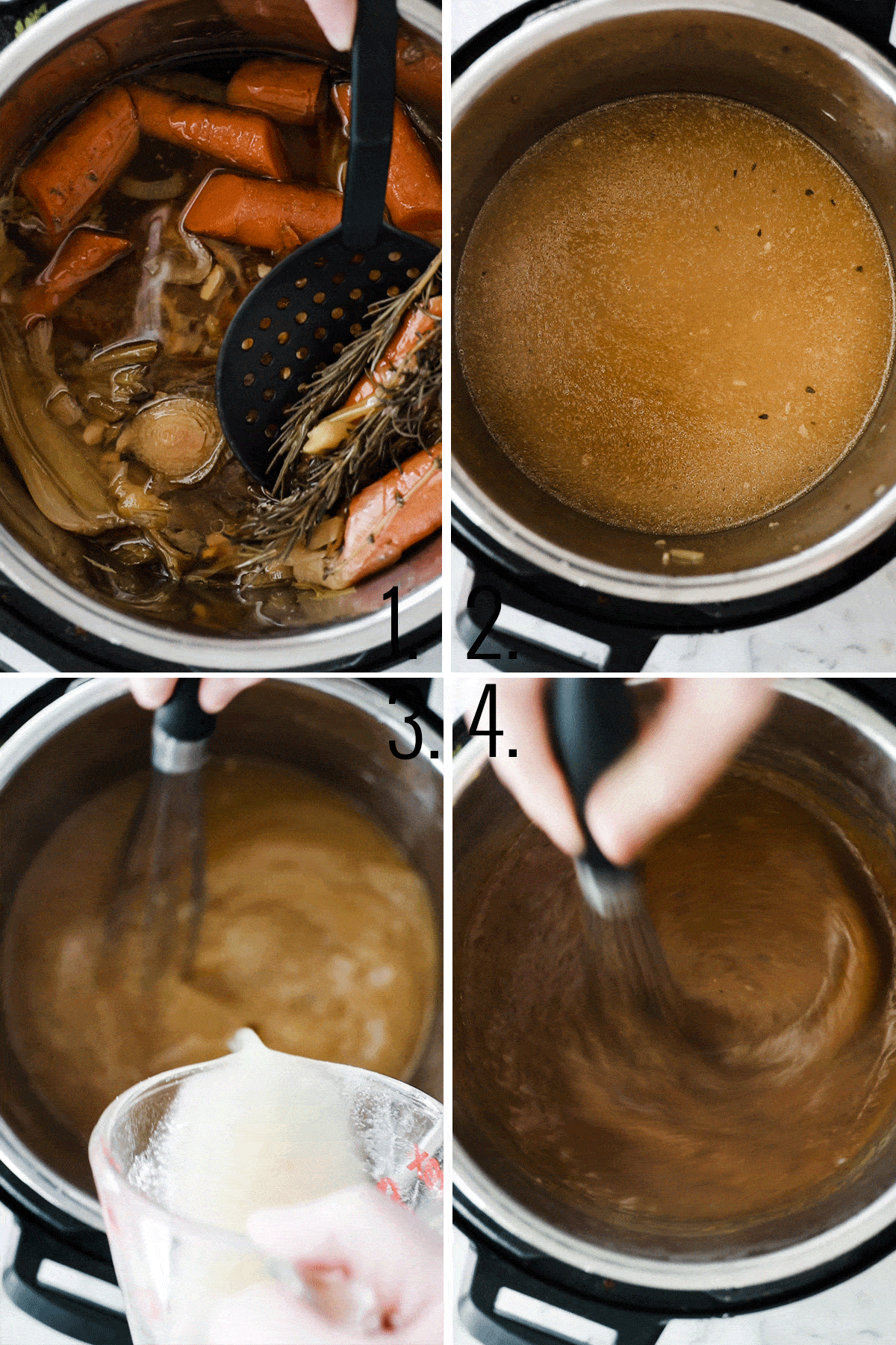 Collage of images showing how to make the gravy for in the instant pot.
